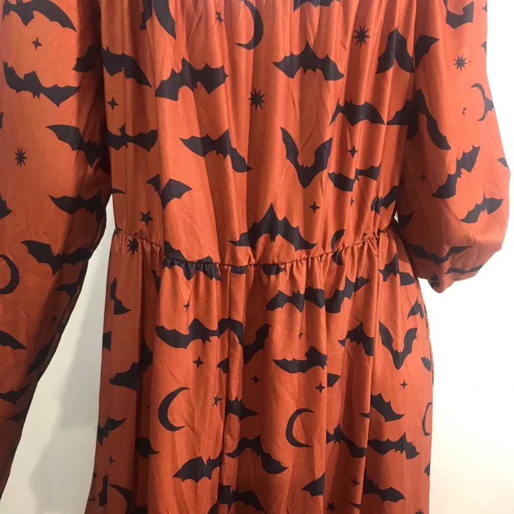 Bloom Chic Women’s 14/16 Large Orange Bat Print Pocket Square Neck Dress New! - Picture 5 of 16